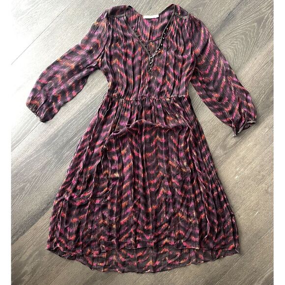 Of Two Minds 100% Silk‎ Long Sleeve Sheer Maxi Dress Multicolor Large - Picture 4 of 8